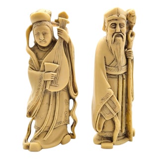 Action-Lobeco Italian Resin Figurine Pair, Asian Man and Woman, 7-Inch For Sale