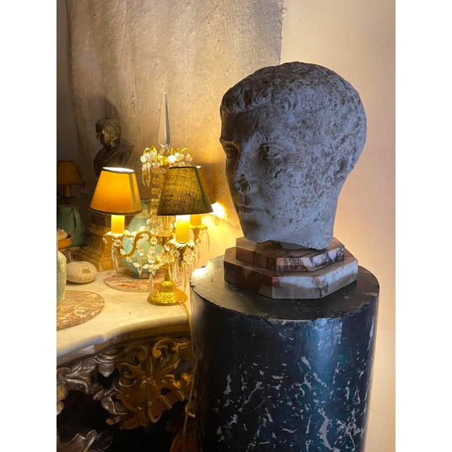 Antique Carved Stone Head of a Roman Youth, Grand Tour Style Sculptural Fragment on Marble Plinth, 19th Century For Sale - Image 4 of 10