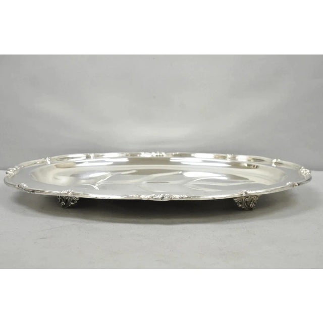 Victorian Vintage Amston Victorian Silver Plated Meat Cutlery Oval Serving Platter Tray For Sale - Image 3 of 11