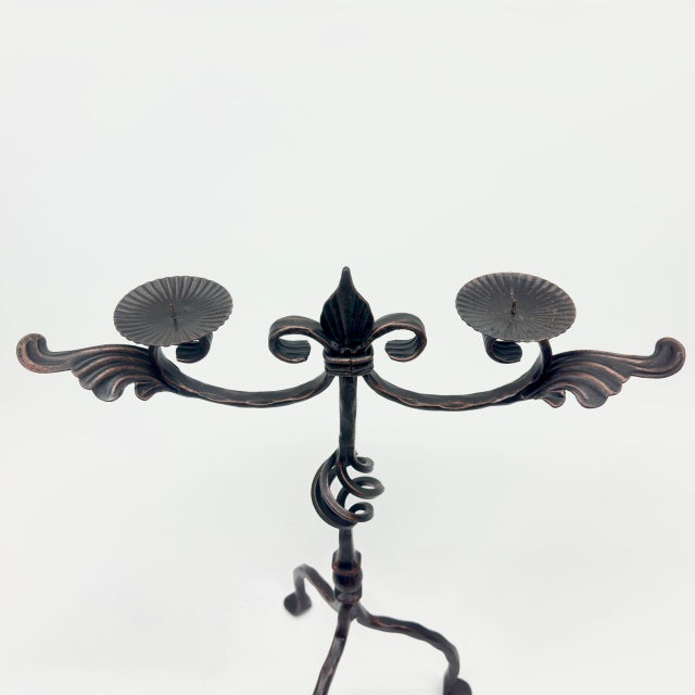 2020s Hand Forged Iron Candelabra 23″ (59cm) Antique Copper Finish Grand Wide & Tall Centerpiece For Sale - Image 5 of 8