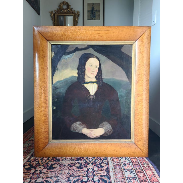 Antique 19th C. Oil Painting Folk Art Portrait in the Style of William Matthew Prior For Sale - Image 4 of 16