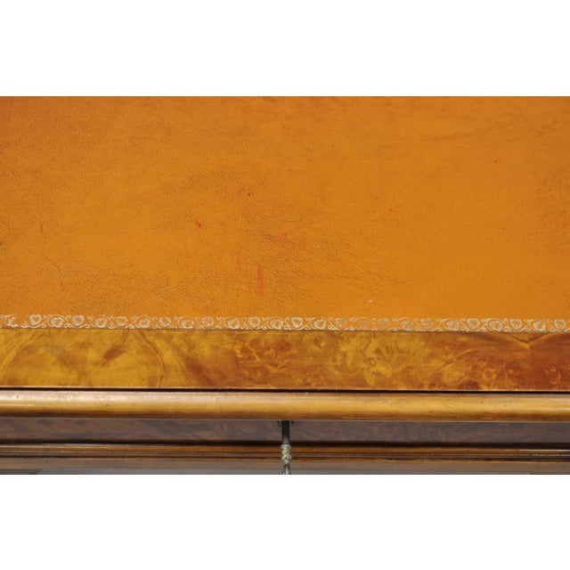 Vintage French Louis XVI Style Burl Walnut Tooled Leather Top Writing Desk For Sale - Image 18 of 18