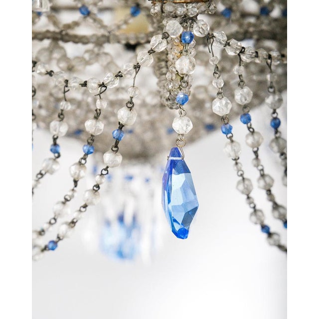 Blue 19th Century Italian Beaded Chandelier with Sapphire Blue Drops For Sale - Image 8 of 13