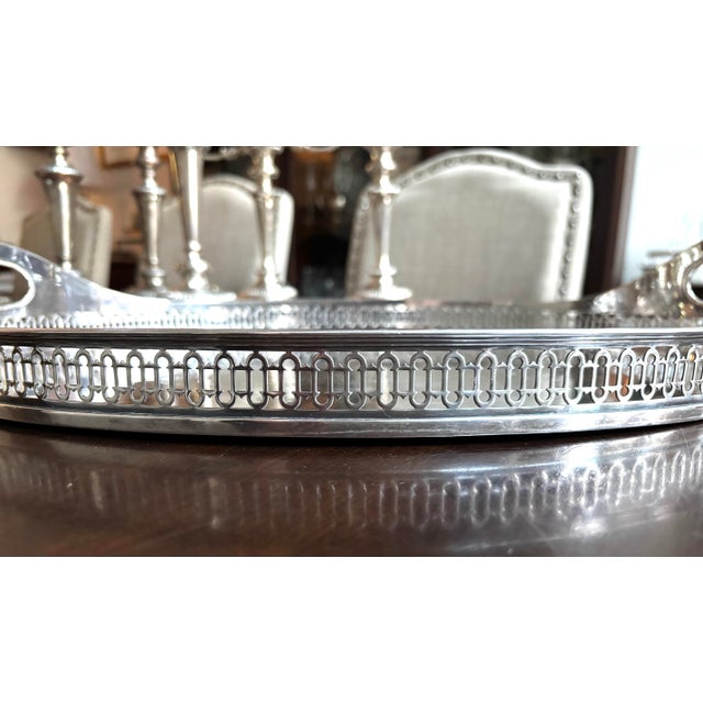 Antique European Sterling Silver Oval Gallery Tray 18” For Sale - Image 9 of 12