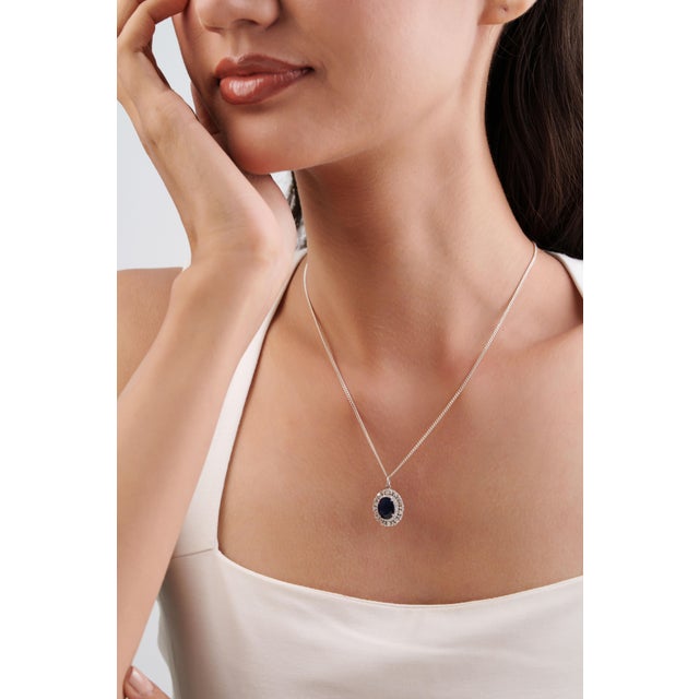 Natural 2.78ct Blue Sapphire & Diamond Cluster Art Deco Pendant in 14k Gold For Sale - Image 10 of 15