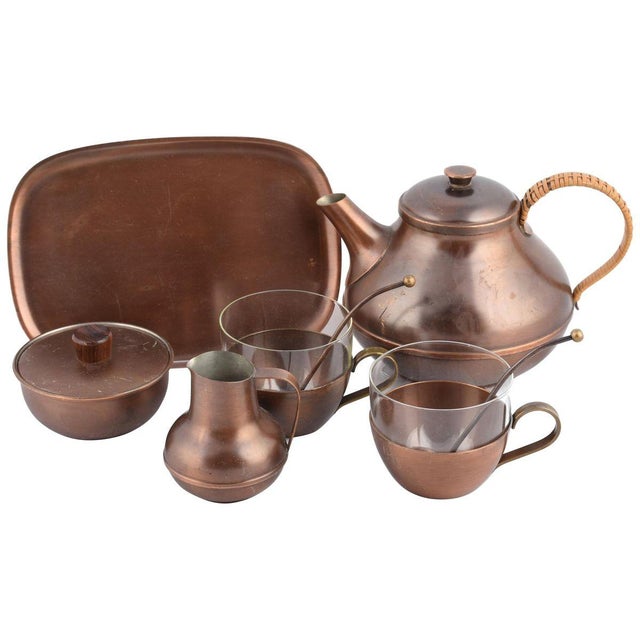 1950s Vintage Copper Tea Set by Harald Buchrucker, Germany, 1950s, Set of 6 For Sale - Image 5 of 5