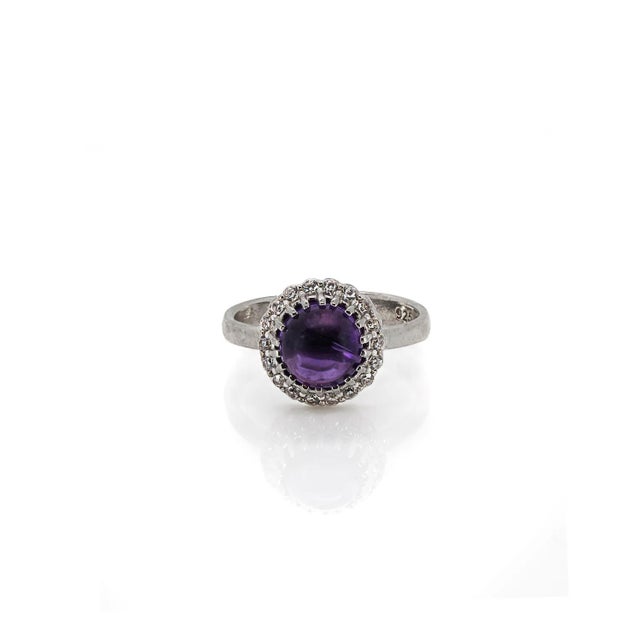 Amethyst Amethyst Gemstone Silver & Diamond Statement Ring, Size 7 For Sale - Image 8 of 9