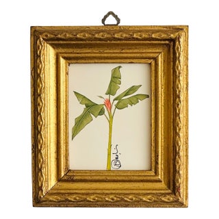 Original Hand-Painted Banana Palm Tree Painting, Framed For Sale