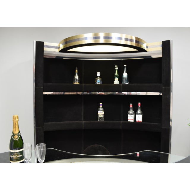 Metal Hollywood Regency Bar in Black Suede, Brass and Chrome, 1970s For Sale - Image 7 of 18