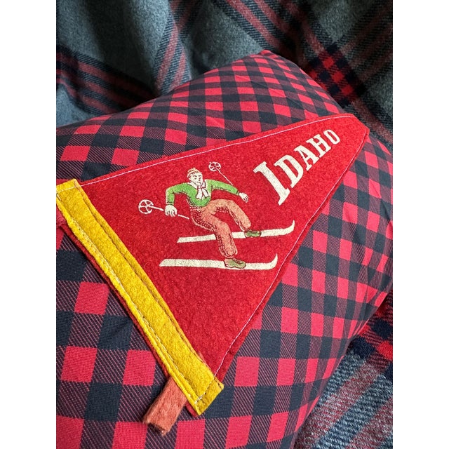 Description: Vintage Idaho ski Felt Pennant from around the 1950s or 1960s, unknown date. New red and black plaid woven...