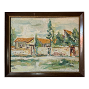 1960's Vintage Impressionist Village SceneOil on Canvas Painting – Signed
