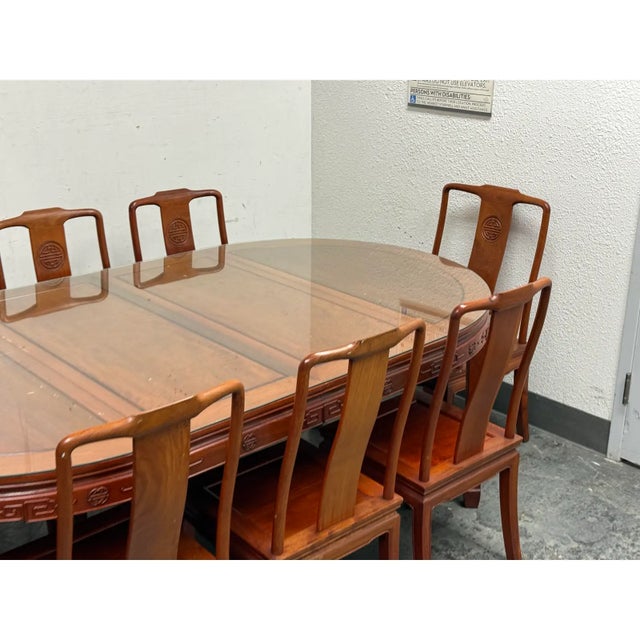 Wood Chinese Rosewood Extension Rosewood Table + Dining Chairs Set, Circa 1970's For Sale - Image 7 of 12