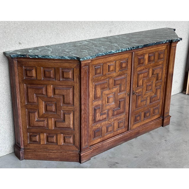 Baroque Late 19th Century Catalan Spanish Baroque Carved Walnut Tuscan Two Doors Cabinet with Marble For Sale - Image 3 of 18