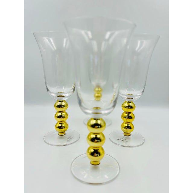 Glass Late 20th Century Neiman Marcus Gold Ball Goblets in Original Box ~ 4pc Set For Sale - Image 7 of 12