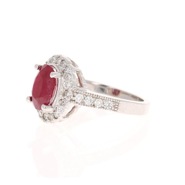 Contemporary Roshe Jewels 2.99 Carat Natural Ruby Diamond Ring in 14k White Gold, Size 7 For Sale - Image 3 of 8