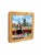 A charming Dutch-themed ceramic tile displayed in a warm natural wood frame with softly rounded corners. The colorful...