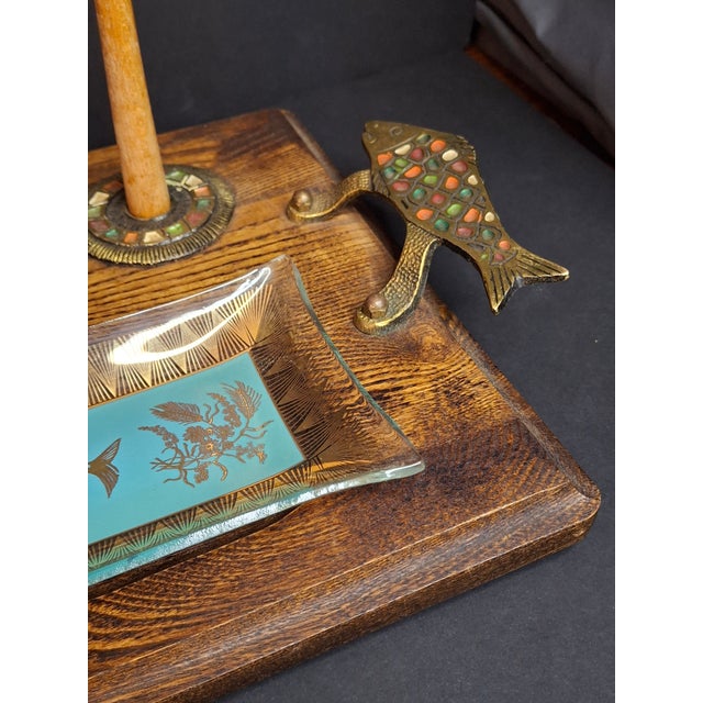 Rare Complete Vintage 1950s Israel Bagel & Lox Serving Wood Tray Judaica For Sale - Image 15 of 18