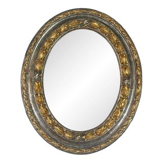 19th Century Italian Oval Mirror in Burnished Silver Leaf and Gold For Sale