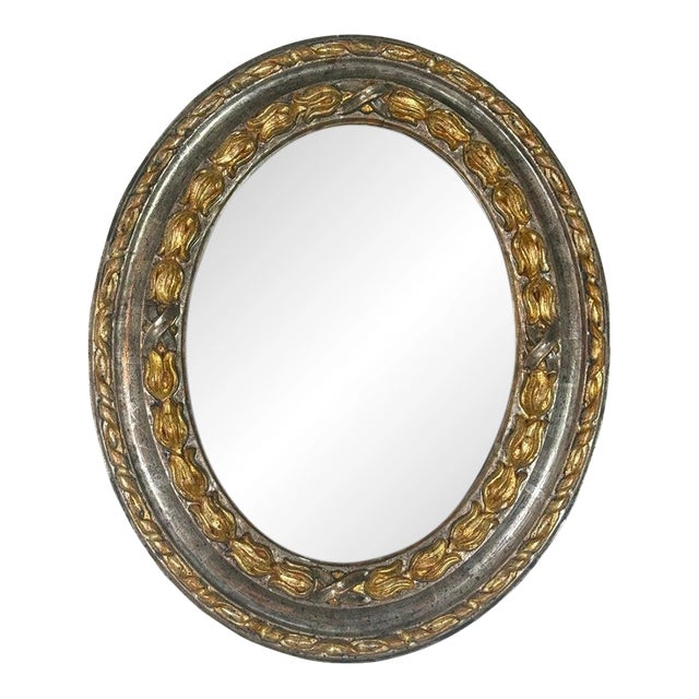 19th Century Italian Oval Mirror in Burnished Silver Leaf and Gold For Sale