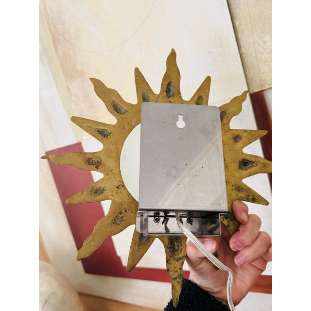 Vintage Sunburst Bronze Wall Sconces Frosted Glass Dome Lights Mid Century - a Pair For Sale - Image 11 of 12