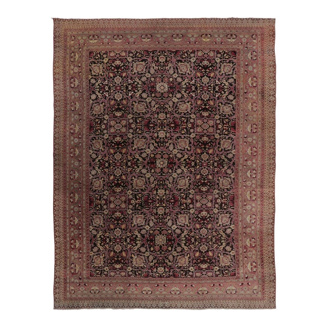 Vintage Indian Agra Floral Wool Rug in Brown & Black , by Rug & Kilim, 1980-1989 For Sale