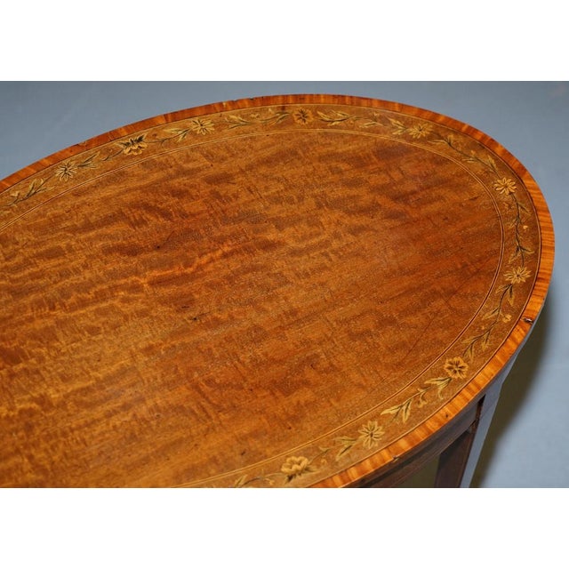Victorian Sheraton Inlaid Oval Side Table in Walnut For Sale - Image 5 of 18