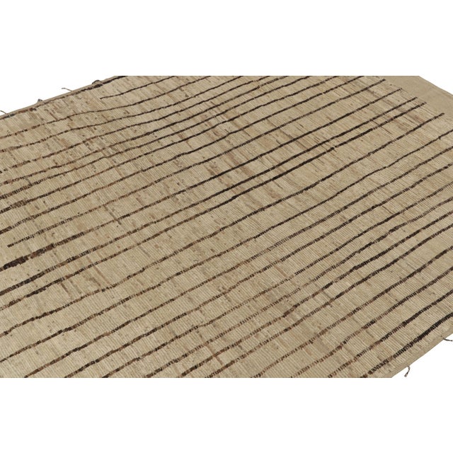 Contemporary Moroccan Style Rug in Beige, Brown Stripes by Rug & Kilim For Sale In New York - Image 6 of 7