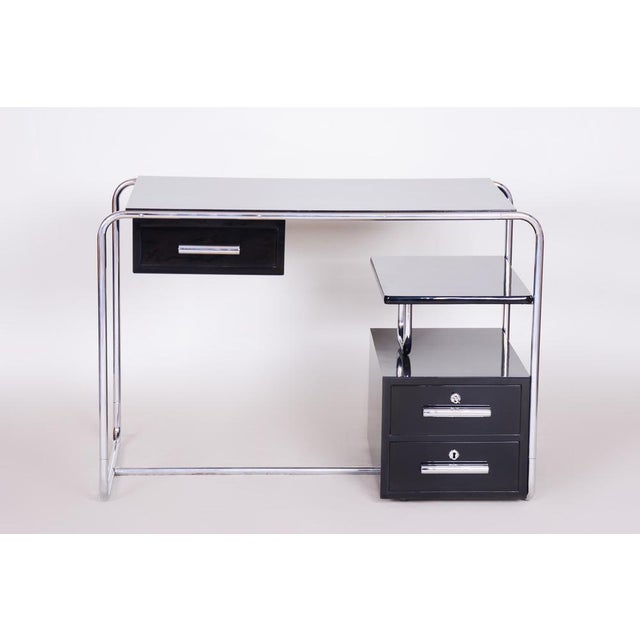 Bauhaus Black Writing Desk in Chrome-Plated Steel, Germany, 1930s For Sale - Image 12 of 13
