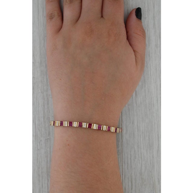 Gemstone Mid 20th Century 5.98ctw Ruby Diamond Tennis Bracelet 14k Yellow Gold 6.75" 4.2mm For Sale - Image 7 of 7