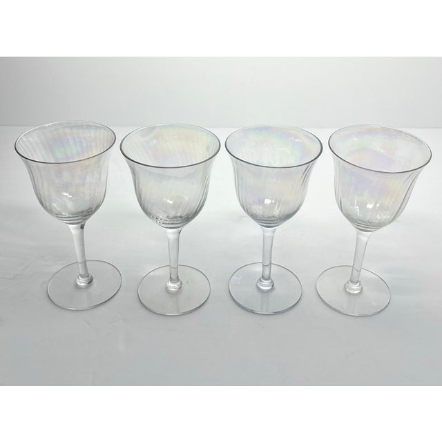 Mid-Century Modern 1960s Vintage Mid-Century Lustre Iridescent Rainbow Pearl Optic Set of 4 Wine Glasses For Sale - Image 3 of 6
