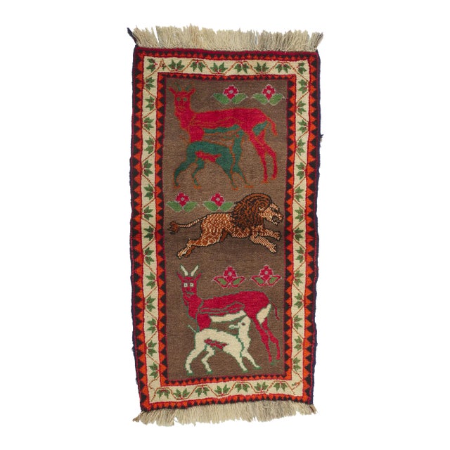 Late 20th Century Vintage Persian Qashqai Gabbeh Pictorial Rug, 02'03 X 04'03 For Sale