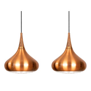 Vintage Aluminum Orient Pendant Lamps by Jo Hammerborg for Fog and Mørup, 1963, Set of 2 For Sale