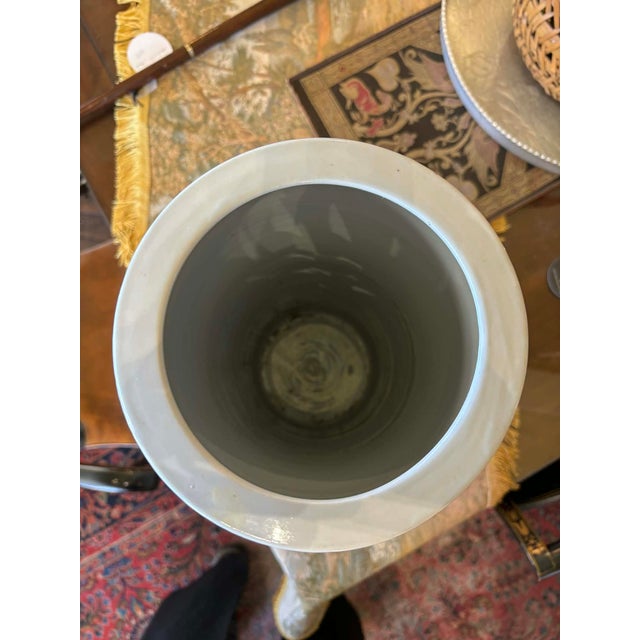 Lovely yellow and white floral motif Chinese ceramic, glazed umbrella holder or large vessel. Some parts of the transfer...