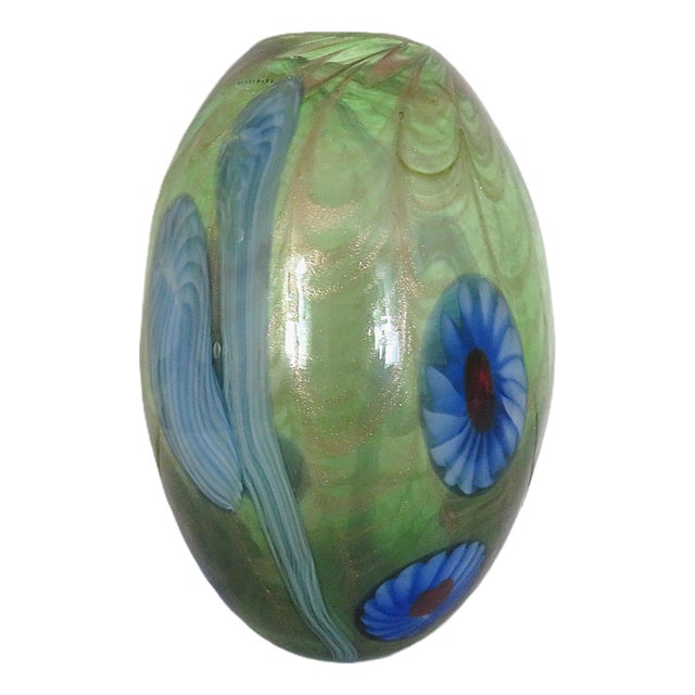 11 1/2" Millefiore Italian Murano Glass Vase With Gold Flecks For Sale