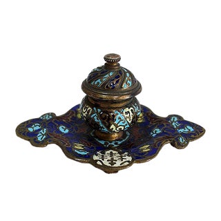 Bronze and Enamel Cloisonné Inkwell For Sale