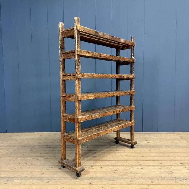 Wooden Workshop Rack with Cast Iron Wheels For Sale - Image 18 of 18