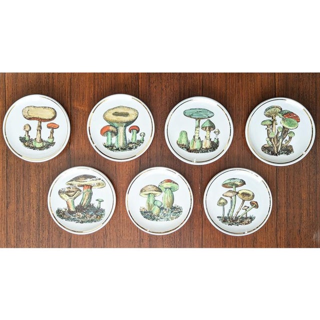 Ceramic Small Ceramic Coasters with Mushrooms by Bucciarelli, Milano, 1950s, Set of 7 For Sale - Image 7 of 11