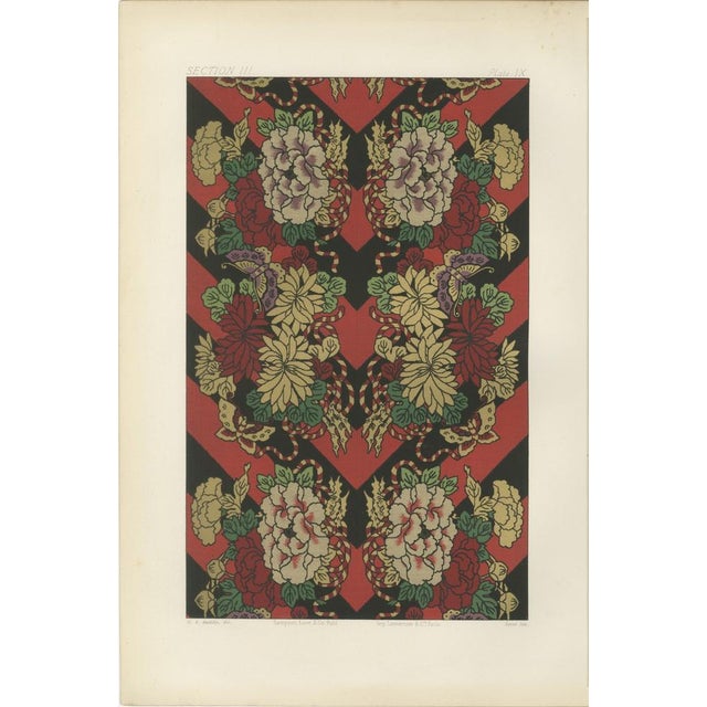 Japanese Floral and Butterfly Textile Pattern, 1880s, Lithograph For Sale - Image 4 of 4