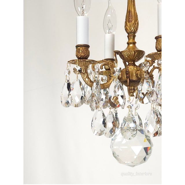 Metal Antique 4 Arm 4 Light Glowing Graceful Brass Cut Lead Glass Crystal Chandelier ~ 4 Available For Sale - Image 7 of 11