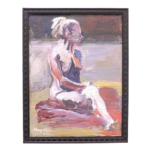 Nude Figurative Acrylic Portrait Painting of a Woman on a Sunny Beach Signed Tatyana Ostapenko