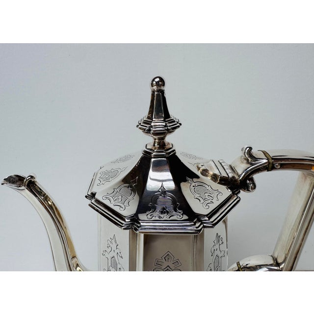 Victorian Antique S & Co Engraved Silver Plate Coffee Pot For Sale - Image 3 of 15