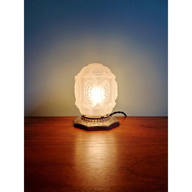 Art Deco Night Light in Nickel-Plated Bronze and Frosted Glass, 1920s For Sale - Image 11 of 18