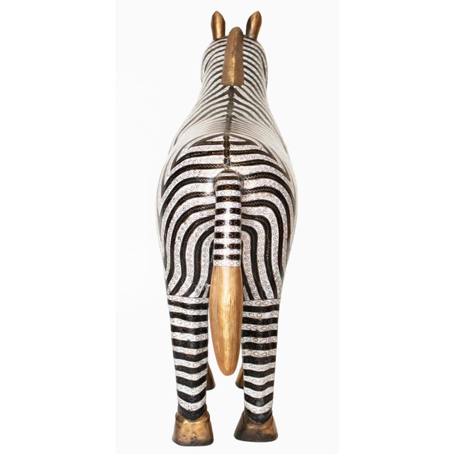 Metal Rare XL Vintage Chinese Cloisonné Enameled Zebra Statue For Sale - Image 7 of 15