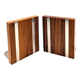 Mid 20th Century Park Sherman Walnut Wood and Chrome Bookends, a Pair For Sale