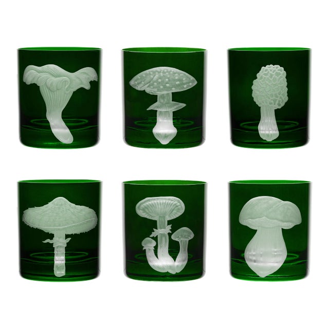 ARTEL Mushrooms Collection Double Old Fashioned Glass in British Racer Green - Set of 6 For Sale