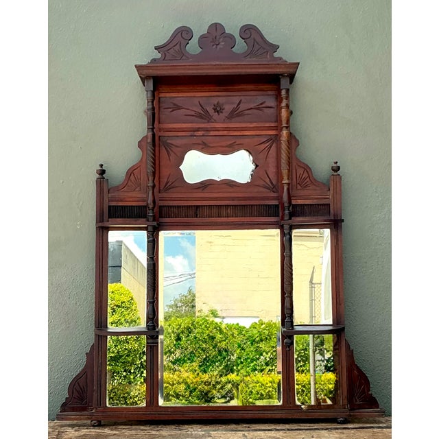 Vintage Eastlake Carved Wood Mantle Mirror For Sale - Image 9 of 17