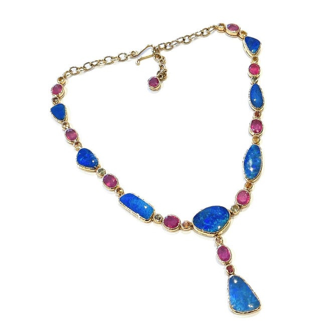 2000 - 2009 Bochic “Capri” Vintage Ruby & Blue Opal Necklace Set In 18K Gold & Silver For Sale - Image 5 of 6