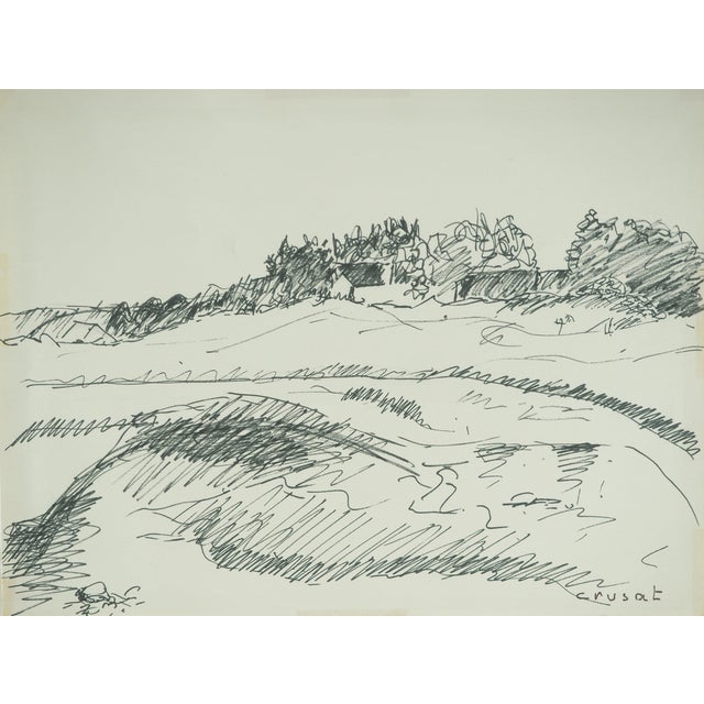 Roger Crusat, Village au loin, Crayon For Sale