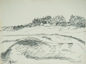 Roger Crusat, Village au loin, Crayon