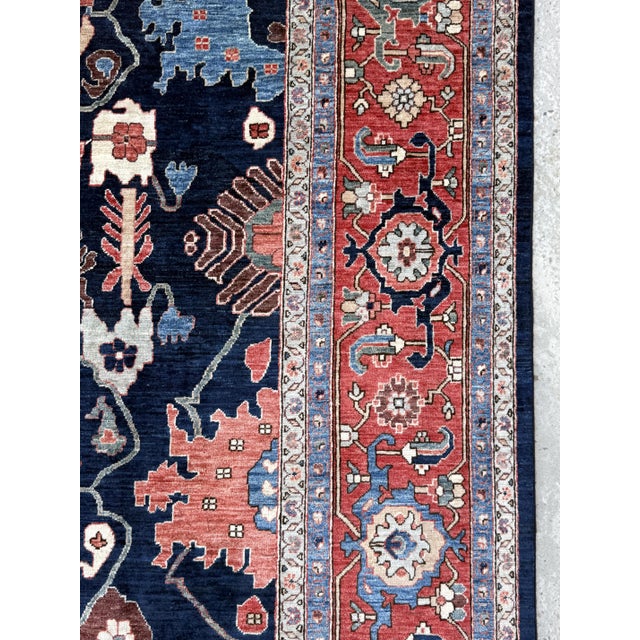 Navy Persian Heriz Design Hand-Knotted Wool Rug, 10'01 X 13'08 For Sale - Image 4 of 10